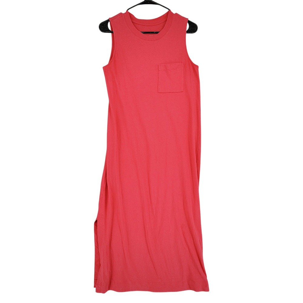 Everlane Midi Dress S Coral Cotton Sleeveless Pocket Slit TShirt Resortwear Vaca
